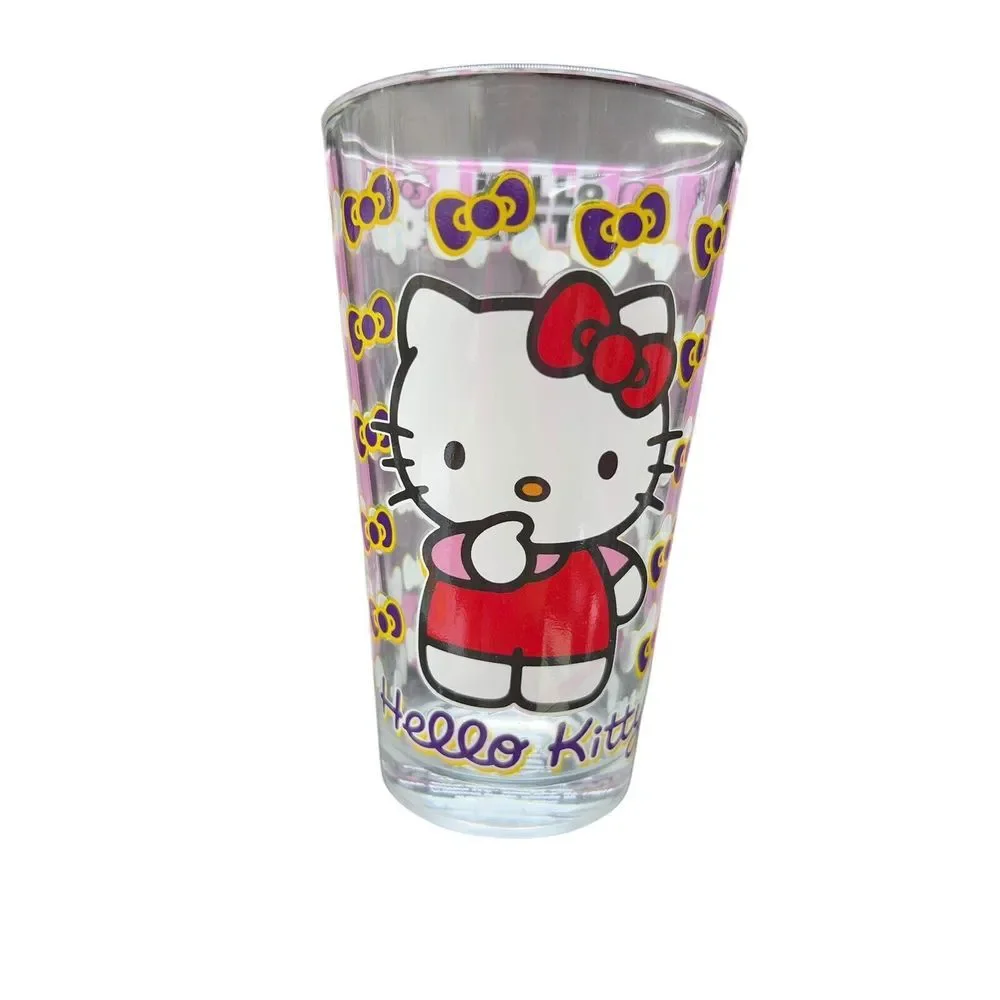 Hello Kitty Classic Bow Design 16-Ounce Pint Glasses | Set of 2 Purple‎ Yellow
